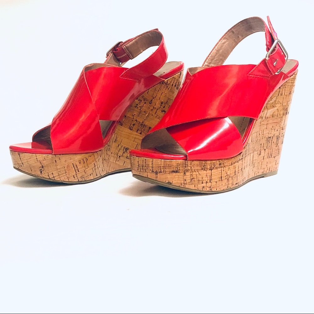 Red Patent Leather BCBGeneration Espadrille Wedges